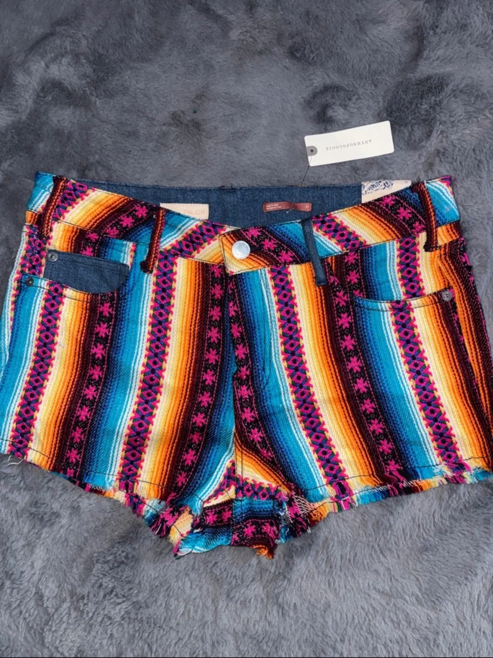 Anthropologie Multicolor Striped Festival Jean Shorts - Picture 5 of 11